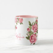 blauwe roze rozen Peonies name, monogram Mok (Midden)