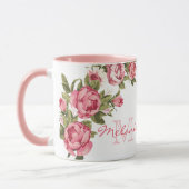 blauwe roze rozen Peonies name, monogram Mok (Links)
