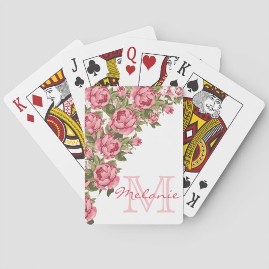  blauwe roze rozen Peonies name, monogram Pokerkaarten (Achterkant)