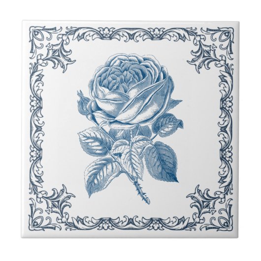 Blauwe roze tegeltje (Voorkant)