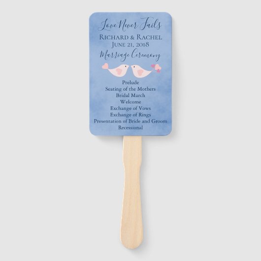 Blauwe roze Tortelduifjes Handwaaier (Voorkant)