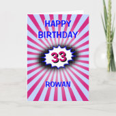 Blauwe roze verjaardag aangepaste naam en leeftijd kaart (Voorkant)