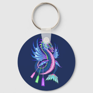 Blauwe roze waterdraak Racing Sleutelhanger