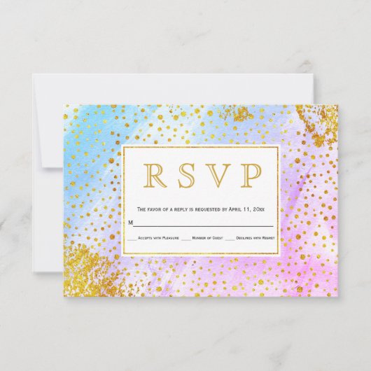 Blauwe, roze waterverf confetti specks bruiloft RS RSVP Kaartje (Voorkant)