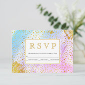 Blauwe, roze waterverf confetti specks bruiloft RS RSVP Kaartje (Staand voorkant)