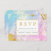 Blauwe, roze waterverf confetti specks bruiloft RS RSVP Kaartje (Voorkant / Achterkant)