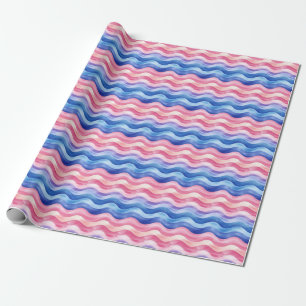 Blauwe & roze Wavy lijnen Cadeaupapier
