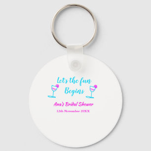 Blauwe roze wijn glas bruidsfeest laat het plezier sleutelhanger