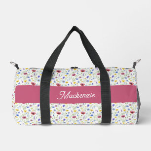 Blauwe Roze Wilde Bloem Watercolor Monogram Naam Plunjezak