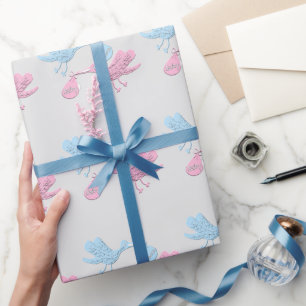Blauwe roze winkels cadeaupapier