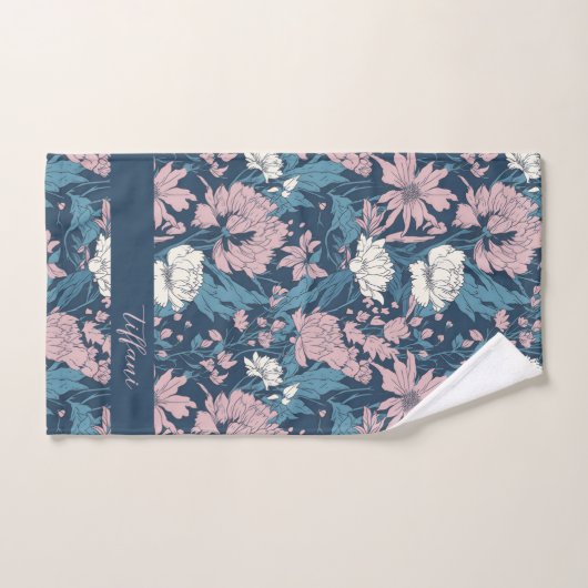 Blauwe roze witte vloeren Blauwe Achtergrond Bad Handdoek (Handdoek)