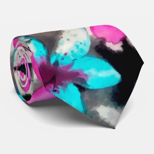 Blauwe roze witte zwarte Waterverf bloemen Stropdas (Opgerold)