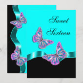 Blauwe roze zwarte vlinder lint kaart (Voorkant / Achterkant)