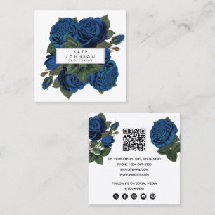 Blauwe Rozen Bloembloemen QR Code Vierkante Visitekaartje