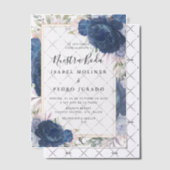 Blauwe Rozen Bloemen Nuestra Boda Spaans Bruiloft Vellum Uitnodigingen (Offset (Uitnodiging))