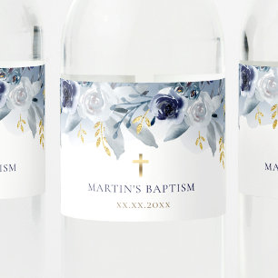 Blauwe rozen Doop Waterfles Etiket