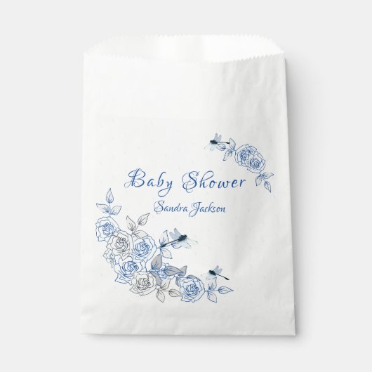 Blauwe Rozen Dragonfly Baby shower Bedankzakje (Voorkant)