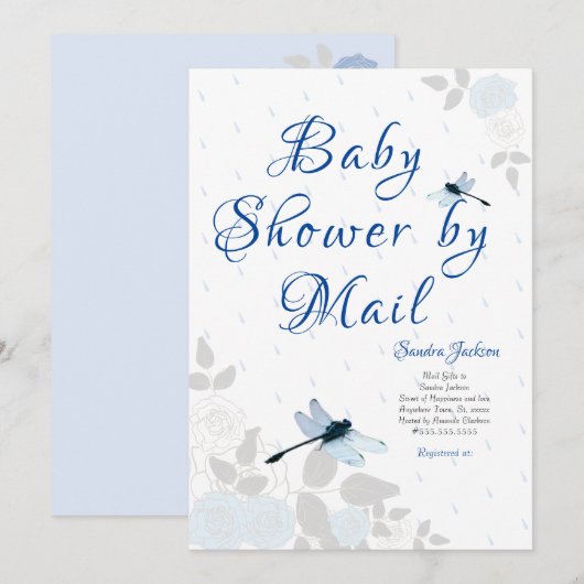 Blauwe Rozen Dragonfly Baby shower Kaart (Voorkant / Achterkant)