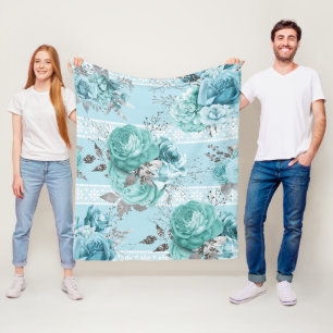 Blauwe Rozen Elegant Lace Fleece Deken