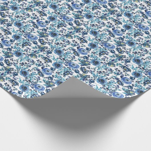 Blauwe Rozen en bladeren inpakpapier (Hoek)