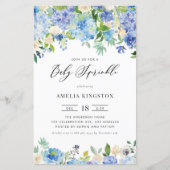 Blauwe Rozen en Hydrangea Baby Sprinkle Invitation (Voorkant)