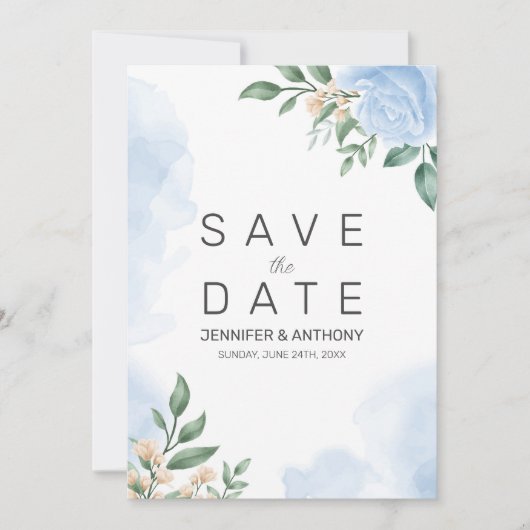 Blauwe Rozen en knoppen Save The Date (Voorkant)