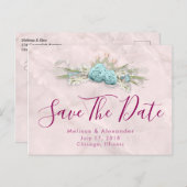 Blauwe Rozen en kroonbloemkool, sla de datum op Aankondigingskaart (Voorkant / Achterkant)