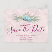 Blauwe Rozen en kroonbloemkool, sla de datum op Aankondigingskaart (Voorkant)