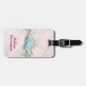 Blauwe Rozen en kroonFloral Bouquet Bagagelabel (Voorkant horizontaal)