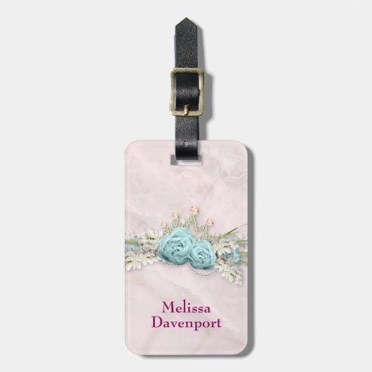 Blauwe Rozen en kroonFloral Bouquet Bagagelabel (Voorkant verticaal)
