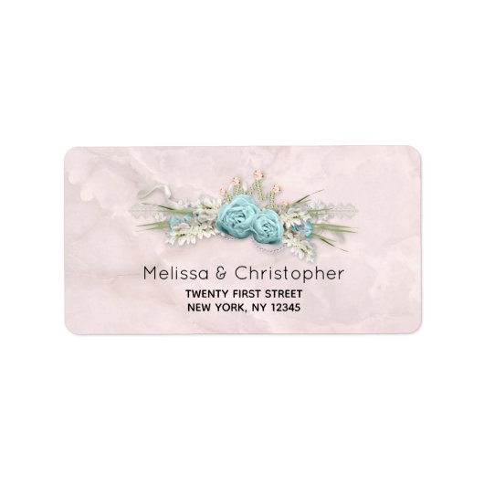 Blauwe Rozen en kroonFloral Bouquet Etiket (Voorkant)