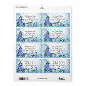 Blauwe rozen en linten adresetiketten etiket (Full Sheet)