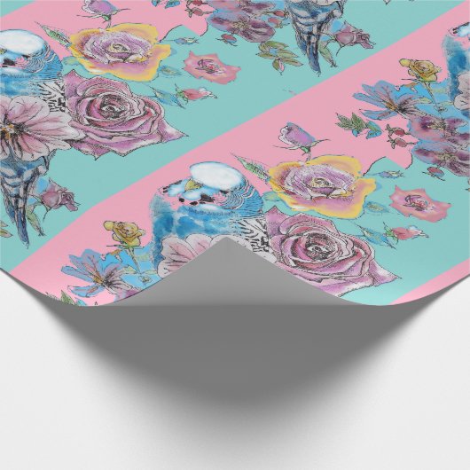 Blauwe Rozen kunstbloemen Waterverf Verpakking Cadeaupapier (Hoek)