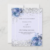 Blauwe rozen lavendelzilver 25ste huwelijksuitnodi (Voorkant)