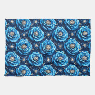 Blauwe rozen Luxe Bloemennacht Ontwerp Theedoek