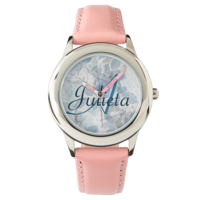 Blauwe Rozen luxe Monogram Horloge (Voorkant)