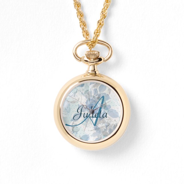 Blauwe Rozen luxe Monogram Horloge (Voorkant)