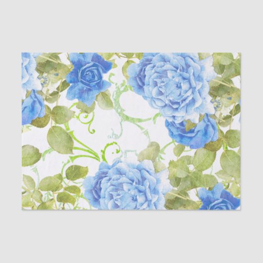 Blauwe  Rozen met Damask Floral Tissuepapier (Voorkant)