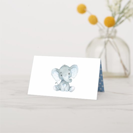 Blauwe Rozen Olifant Boy Baby shower 1e Verjaardag (Achterkant)