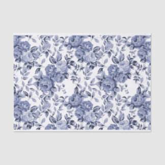 Blauwe Rozen op een witte achtergrond Bloemenpatro Tissuepapier