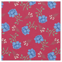 Blauwe Rozen op Rode Calico