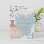 Blauwe Rozen Pampas Grass Jurk Lichtblauw Kaart (Staand voorkant)