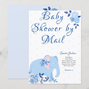 Blauwe Rozen Schattige Olifant Boy Baby shower Kaart
