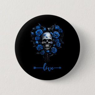 Blauwe Rozen Schedel Voor Valentijn´s Liefde Rock Ronde Button 5,7 Cm