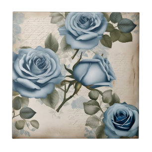 Blauwe Rozen Shabby Tegeltje