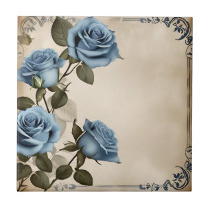 Blauwe Rozen Shabby Tegeltje
