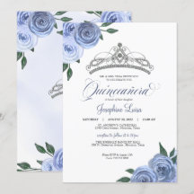 Blauwe Rozen Silver Floral Quinceañera Birthday In