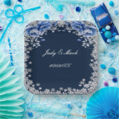 Blauwe Rozen Sneeuwvlok Kerstbruiloft Papieren Bordje (Feest)