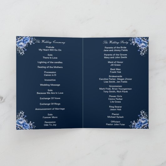 Blauwe Rozen Sneeuwvlok Kerstbruiloft Programma (Binnen)