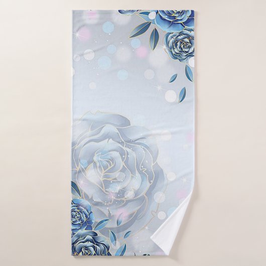 Blauwe Rozen & Sparkles Bad Handdoek (Badhanddoek)